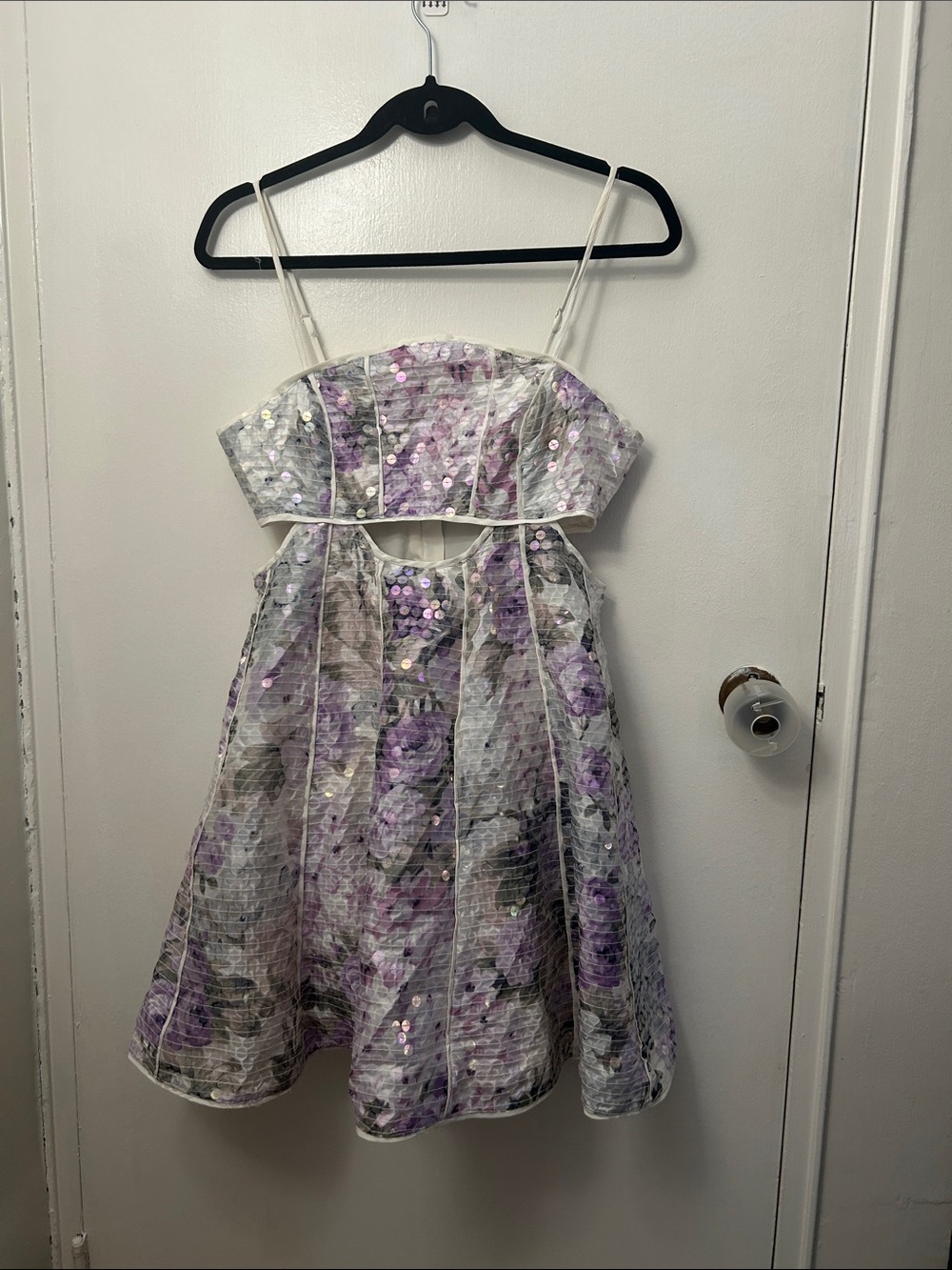 Lavender Floral Sequin Party Dress